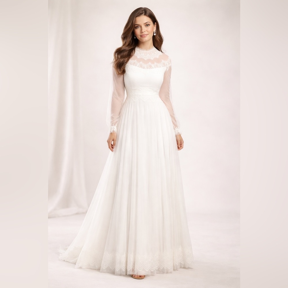 NEW Mikael Aghal lace long sleeve wedding gown dress size 10